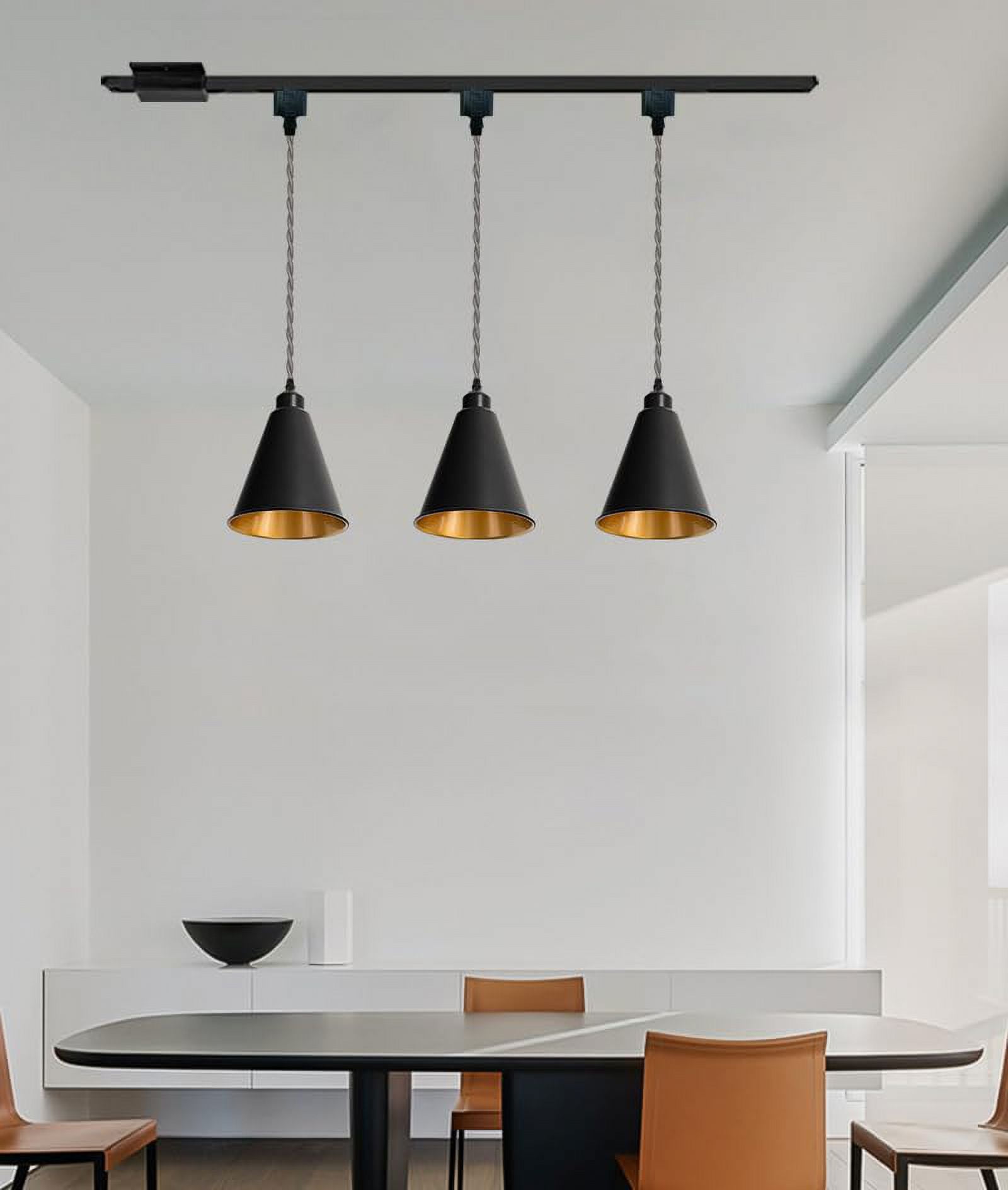 KAYYELAMP Set of Three Black Metal Cone Shade Inner Gold Track Lighting H-Type 11.8 Inches Gray Twisted Cord Remote RGB Warm Light Vintage Track Lamp for Kitchen Dining Table Loft