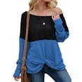 thumbnail image 3 of Women Color Block Crew Neck Long Sleeve Knot Hem Top, 3 of 6