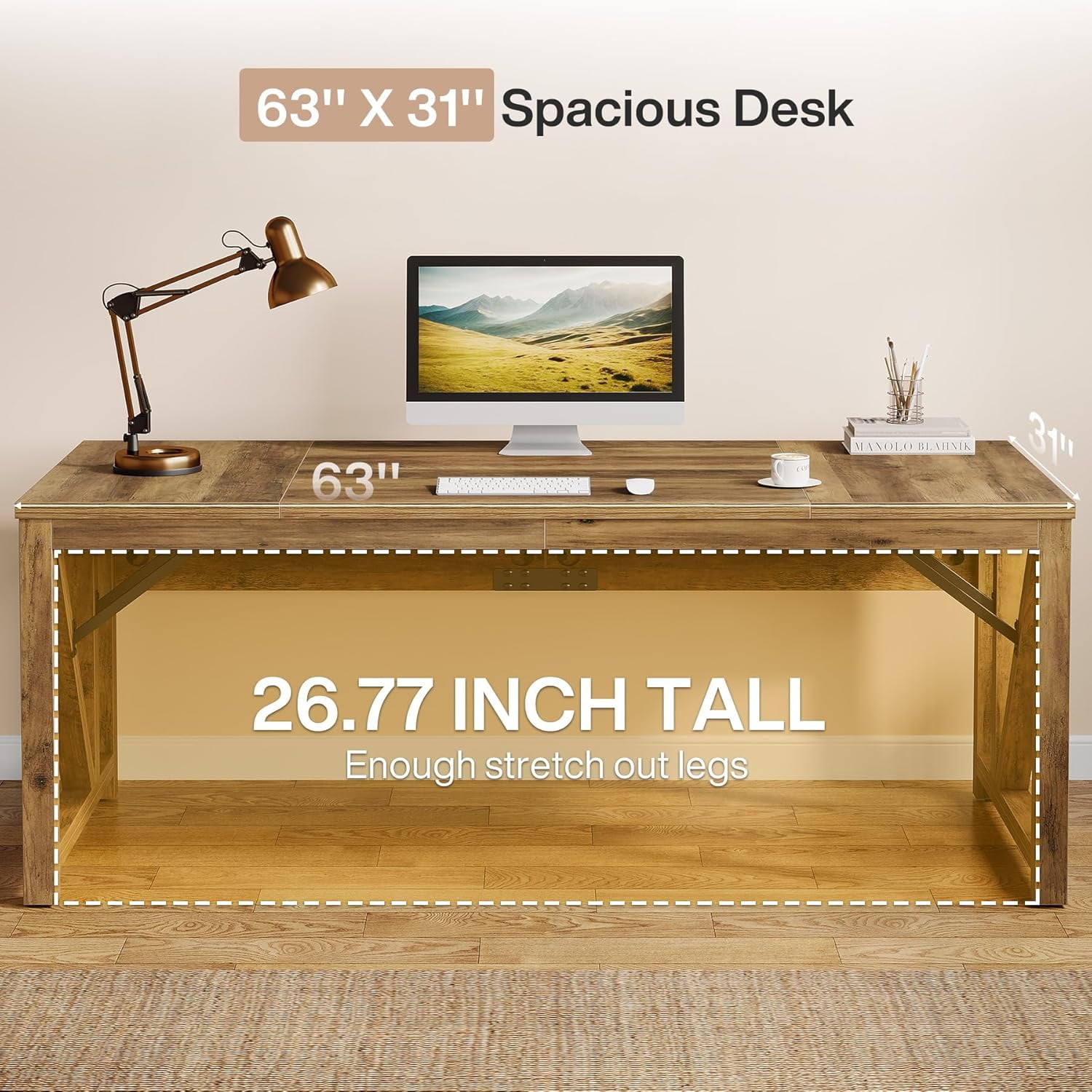 Tribesigns 63" L Shaped Executive Desk with Lateral File Cabinet, (Rustic Brown)