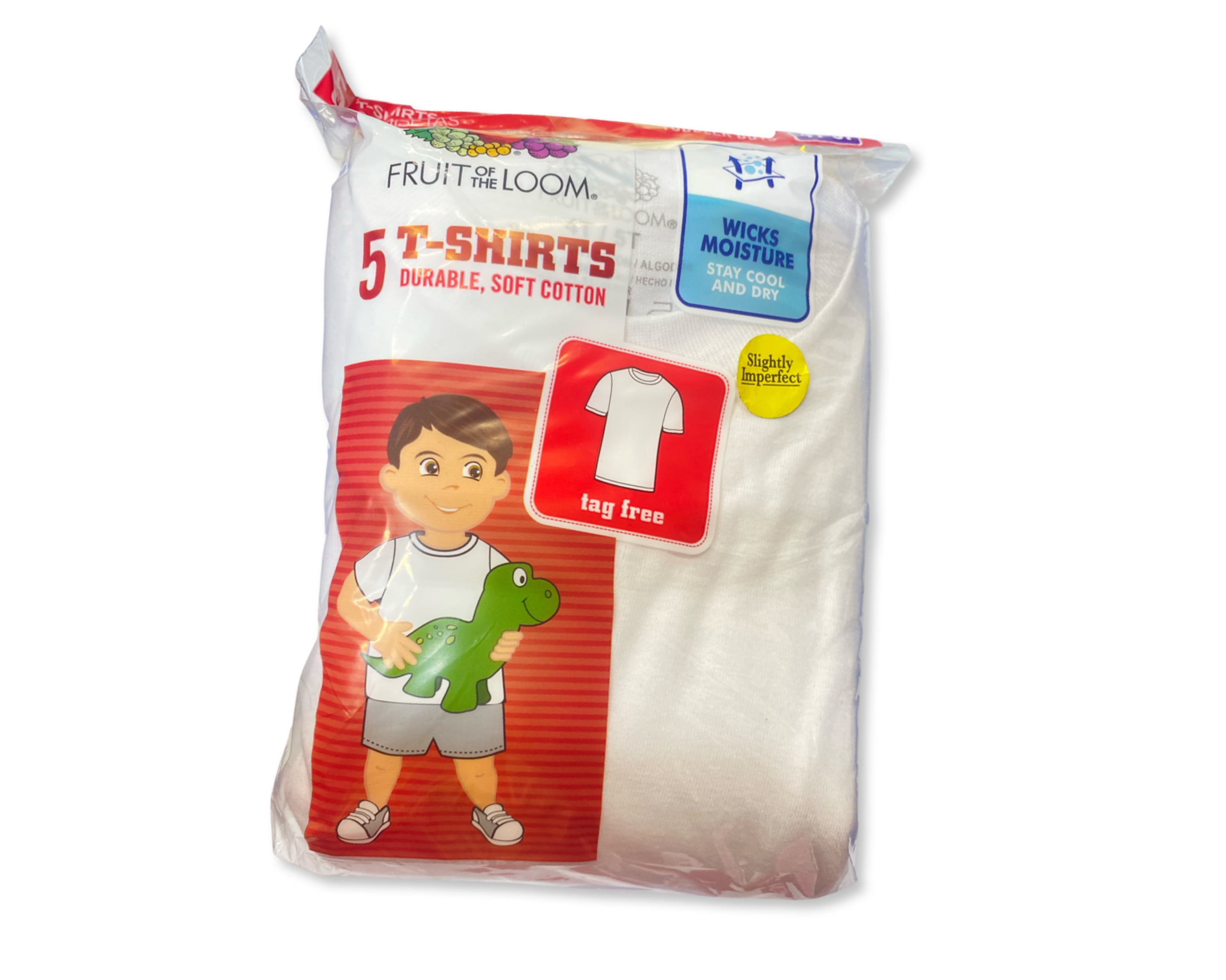 Fruit Of The Loom Toddler Boy’s Durable Soft Cotton White Crew T-Shirts, 5 Pack Size 4T-5T (Slightly Imperfect)