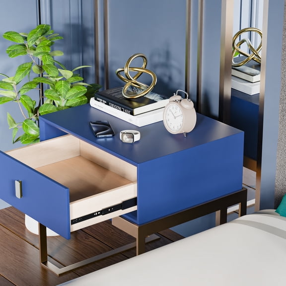 Nightstand,Bedside Table with Drawer, Small Side Table, Modern White Night Stand, Tall End Table for Bedroom, Living Room,Blue