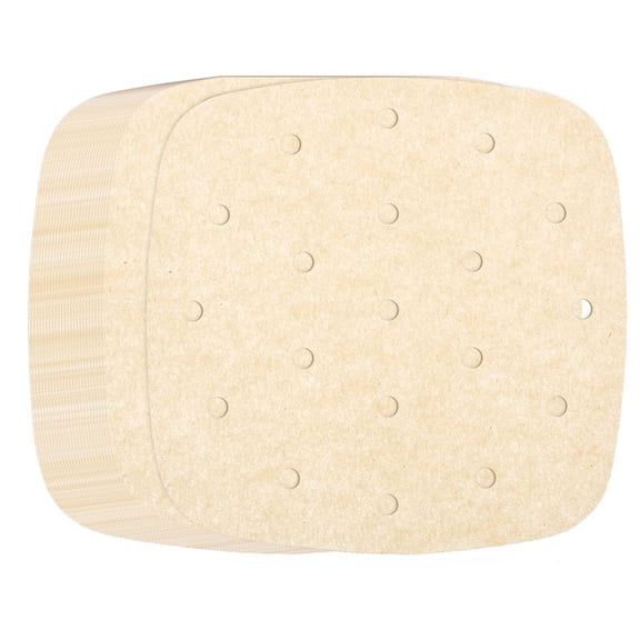Uxcell 100pcs Air Fryer Liners 6.5 Inch Square Bamboo Steamer Liners with Holes Non-Stick Perforated Parchment Paper Sheets Disposable Steamer Paper for Air Fryers Steaming Basket, Brown