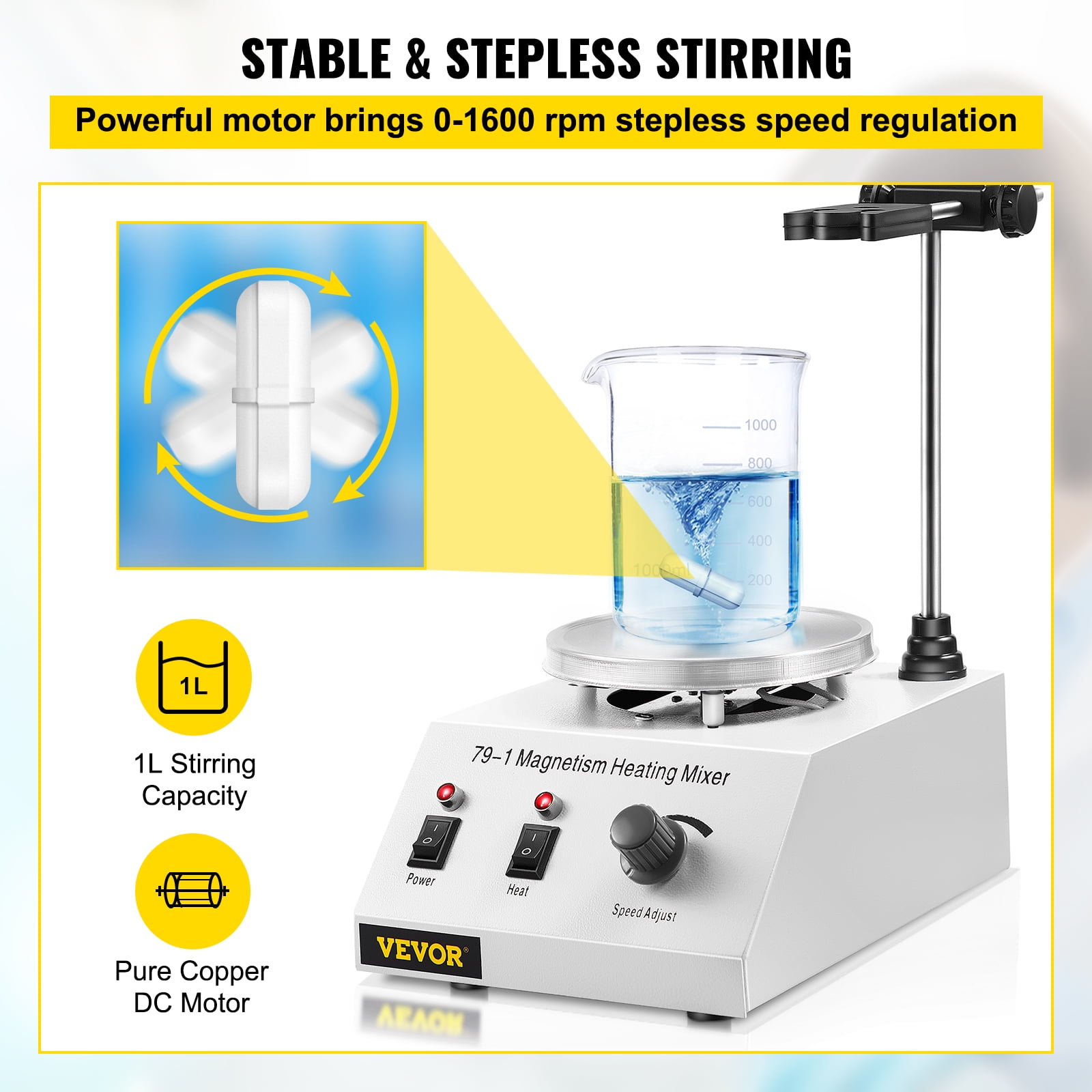Patioer Magnetic Stirrer Mixer Machine with 5.3 Round Heating Plate Laboratory 2400 r/min max 110V 200W 