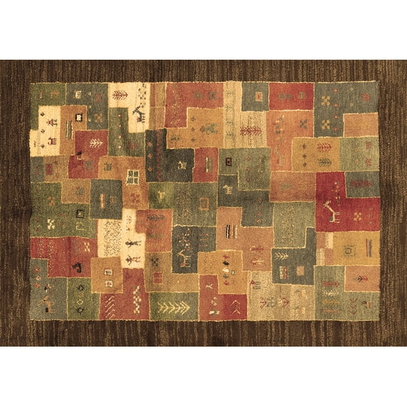 Ahgly Company Indoor Rectangle Abstract Brown Contemporary Area Rugs, 5' x 7'