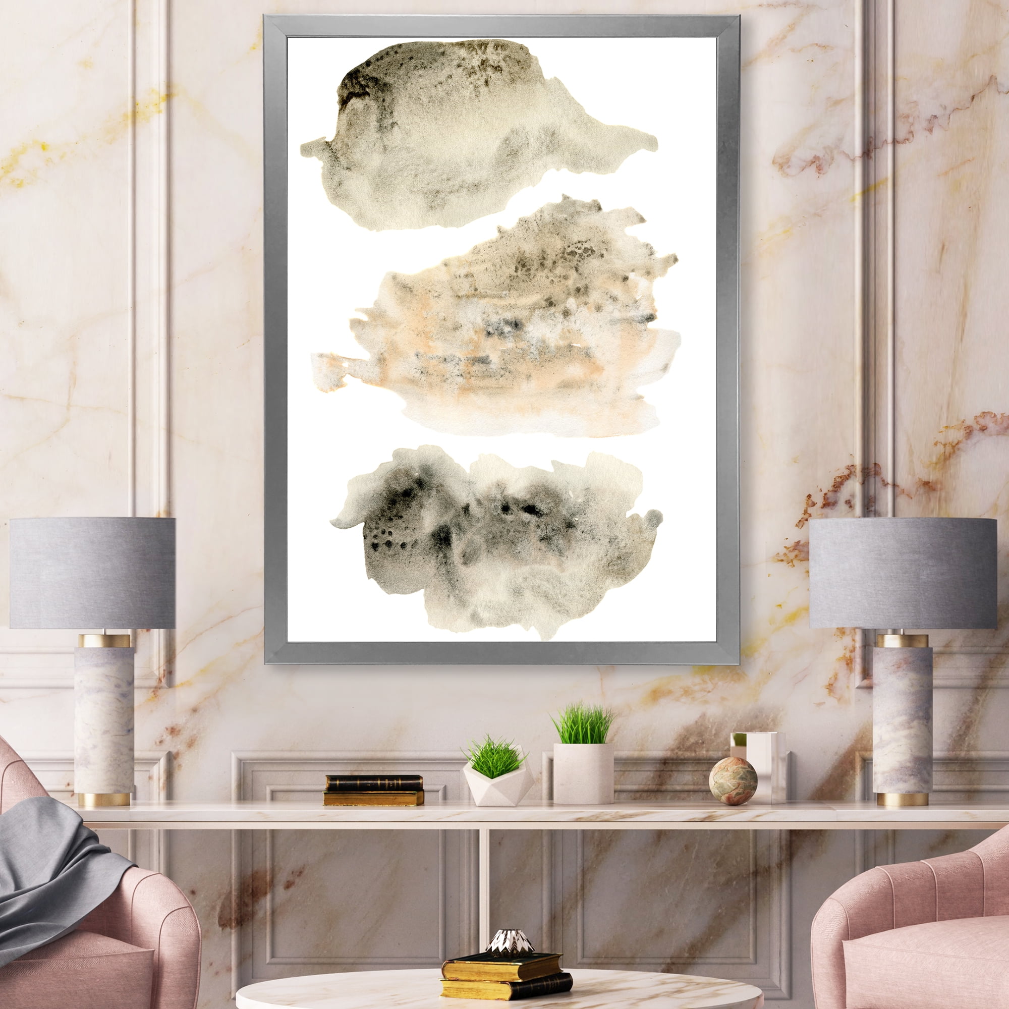 Designart 'Golden Beige and Grey Clouds I' Modern Framed Art Print