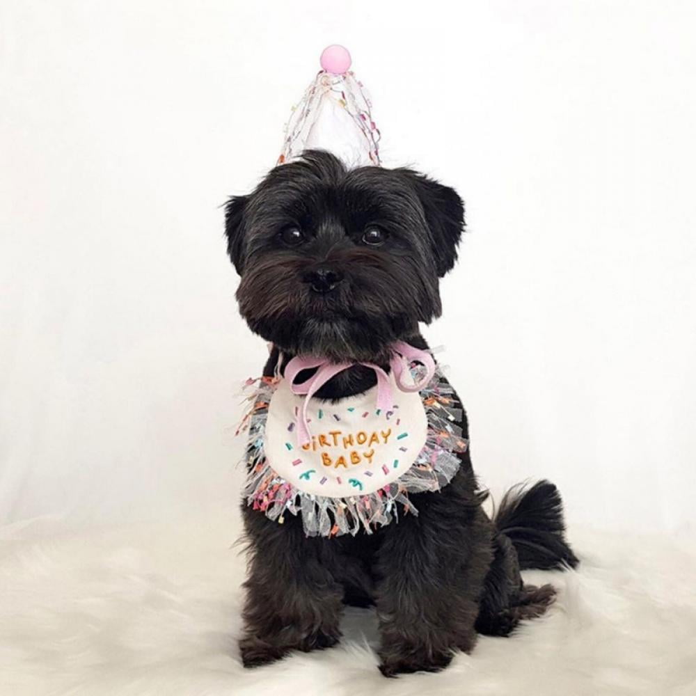 Cute Small Dog Cat Birthday Party Cone Hat Crown and Bow Tie Collar Set with and Pom-pom Topper for Pets Cat Kitten Cosplay Costume Accessory Charms Grooming Headwear Hair Accessories 