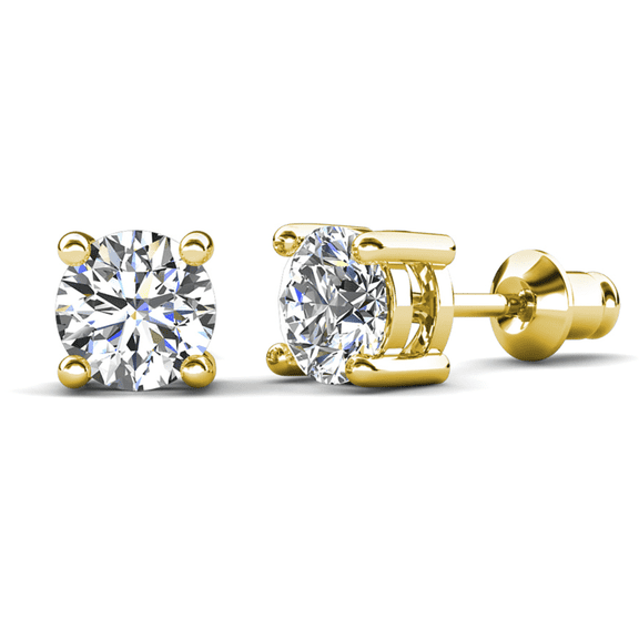 Cate & Chloe Mia 18k Yellow Gold Plated Stud Earrings with 4ct Simulated Diamonds Gift for Women