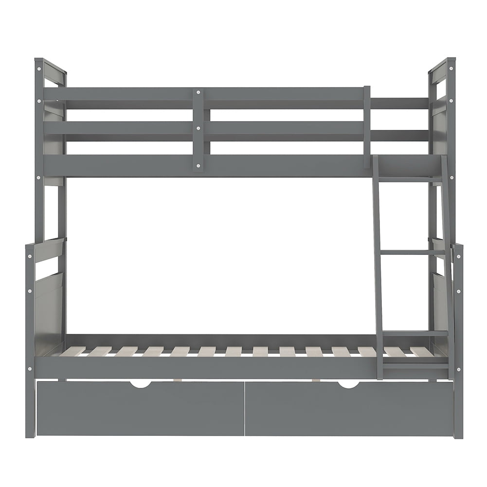 Kadyn Twin over Full Bunk Bed with Ladder, Two Storage Drawers, Safety Guardrail, Gray