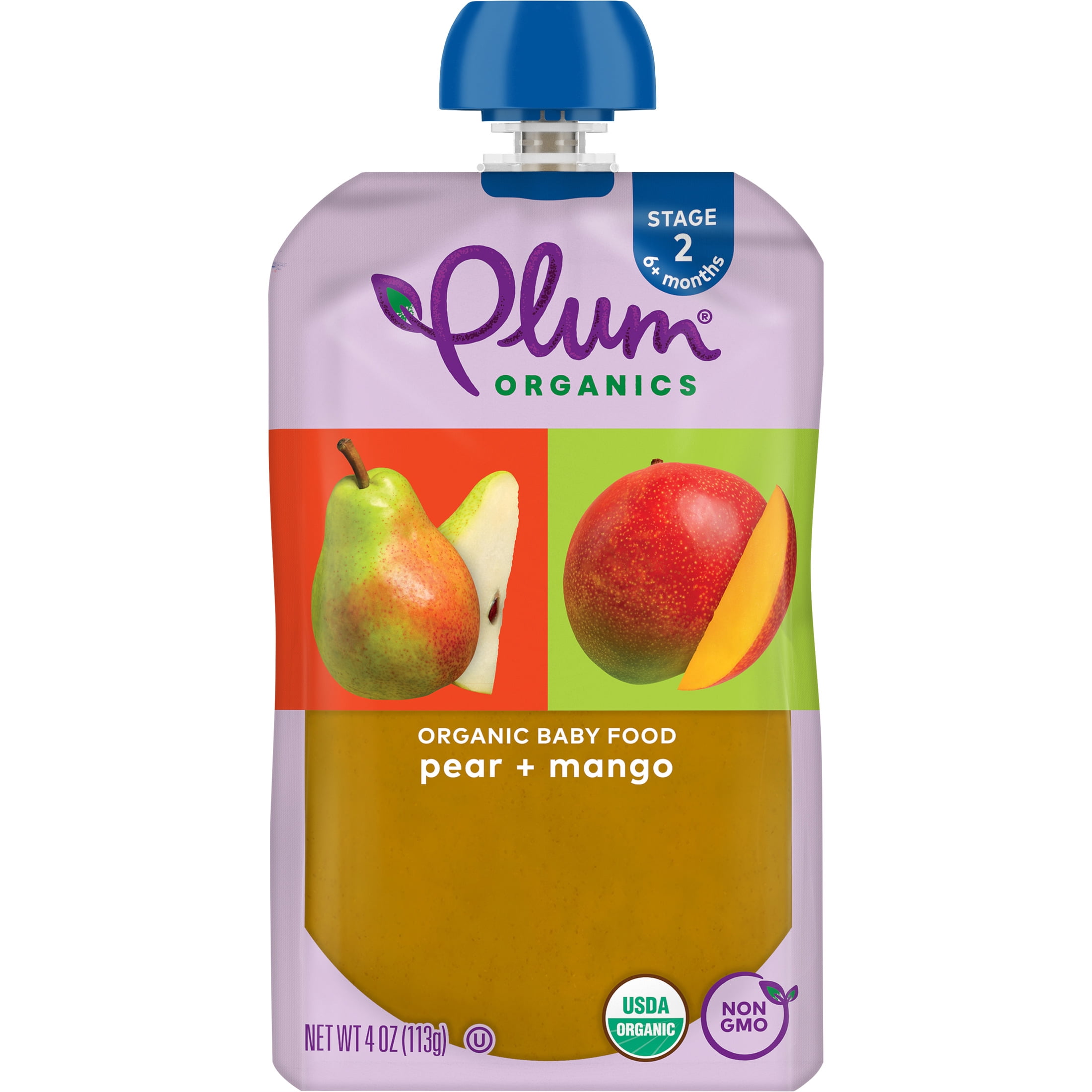 (8 pack) Plum Organics Stage 2 Organic Baby Food Pear and Mango 4oz Pouch