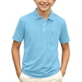 thumbnail image 2 of Boys Polo Shirt Short Sleeve Button up Collared Shirts Athletic Golf Youth Teen Boy School Uniform Kids Clothes 2026,Sky Blue 140, 2 of 4