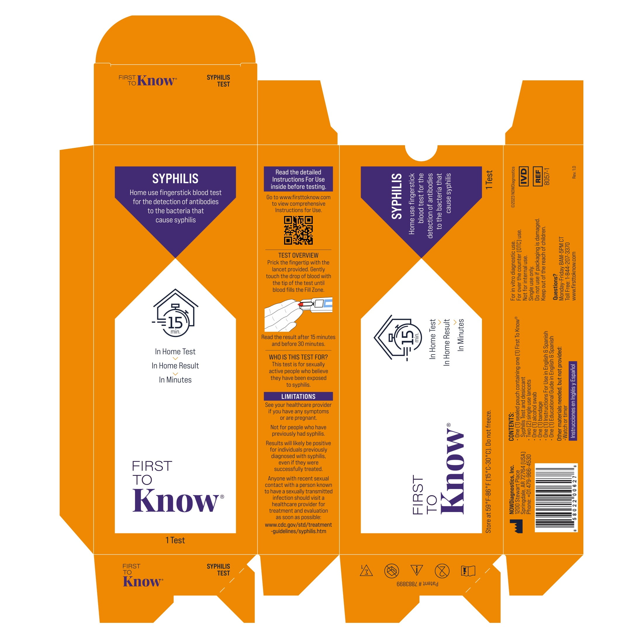 First to Know Syphilis Test Kit, 1 At-Home Test, In Home Results in Minutes, Detection of Antibodies to the Bacteria that Cause Syphilis