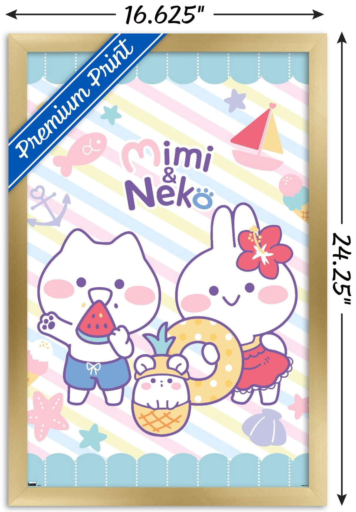 Mimi & Neko - Beach Wall Poster, 14.725" x 22.375" Framed