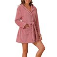 thumbnail image 4 of Bata de baño de felpa con capucha y cinturón para mujer INSPIRE CHIC, bata mini de spa de otoño e invierno con bolsillos, color rosa, 4 of 6