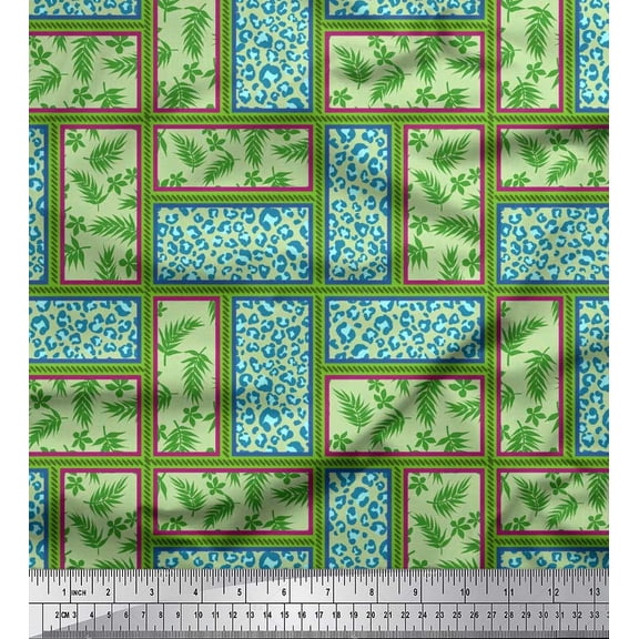 Soimoi Rayon Fabric Leaves & Leopard Skin Patchwork Print Sewing Fabric Yard 56 Inch Wide