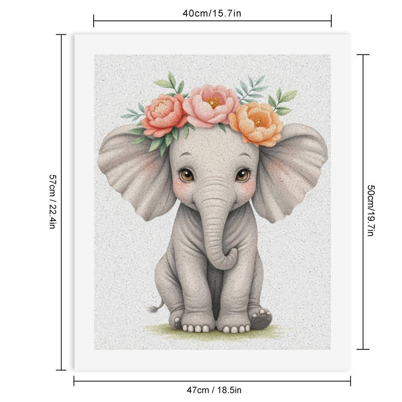 Paint By Numbers Kit for Adults Beginner - DIY Elephant Floral Crown Adorable Art Canvas Painting Kits for Adults, Frameless Paint By Number for Adults for Home Wall Decor 16x20 Inch