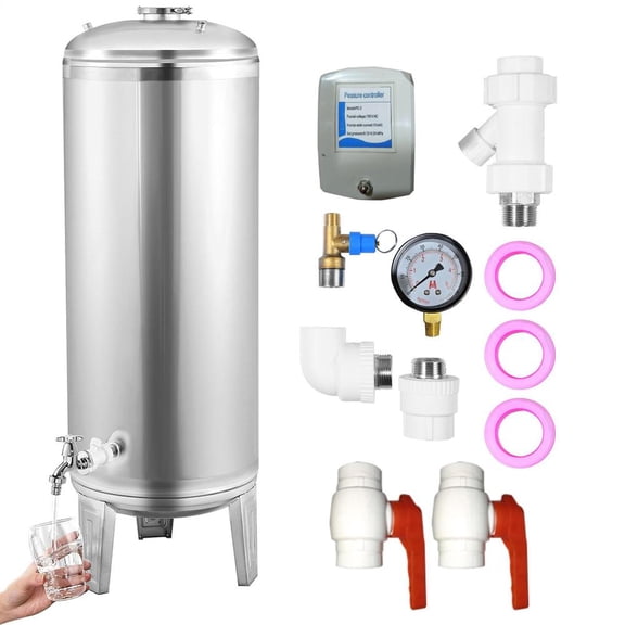 304 Stainless Steel Water Pressure Tank,Stainless Steel Well Pressure Tank with Cleaning Port,for Farm Water Storage、Kitchen、Garage(200L/52.8Gal)