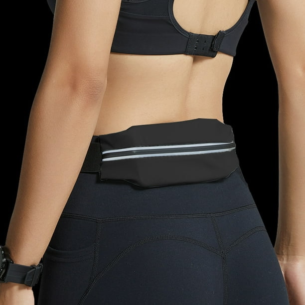 Riñonera para correr, riñonera deportiva informal reflectante para senderismo al aire libre (negro)