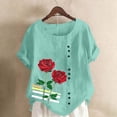 thumbnail image 2 of Women Summer Rose Print Short Sleeve Top Tee Graphic Cute T-Shirt,Women's Dressy Casual Tops Business Work Blouses White Button Down Shirts, 2 of 4