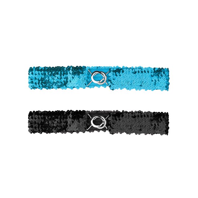 Cinturones elásticos delgados con brillo de INSPIRE CHIC para mujeres, decorados con lentejuelas, 2 piezas azul claro