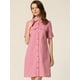 thumbnail image 2 of Vestidos de safari para mujer Vestido camisero con botones y cinturón de manga corta de algodón de verano Rosa M, 2 of 5