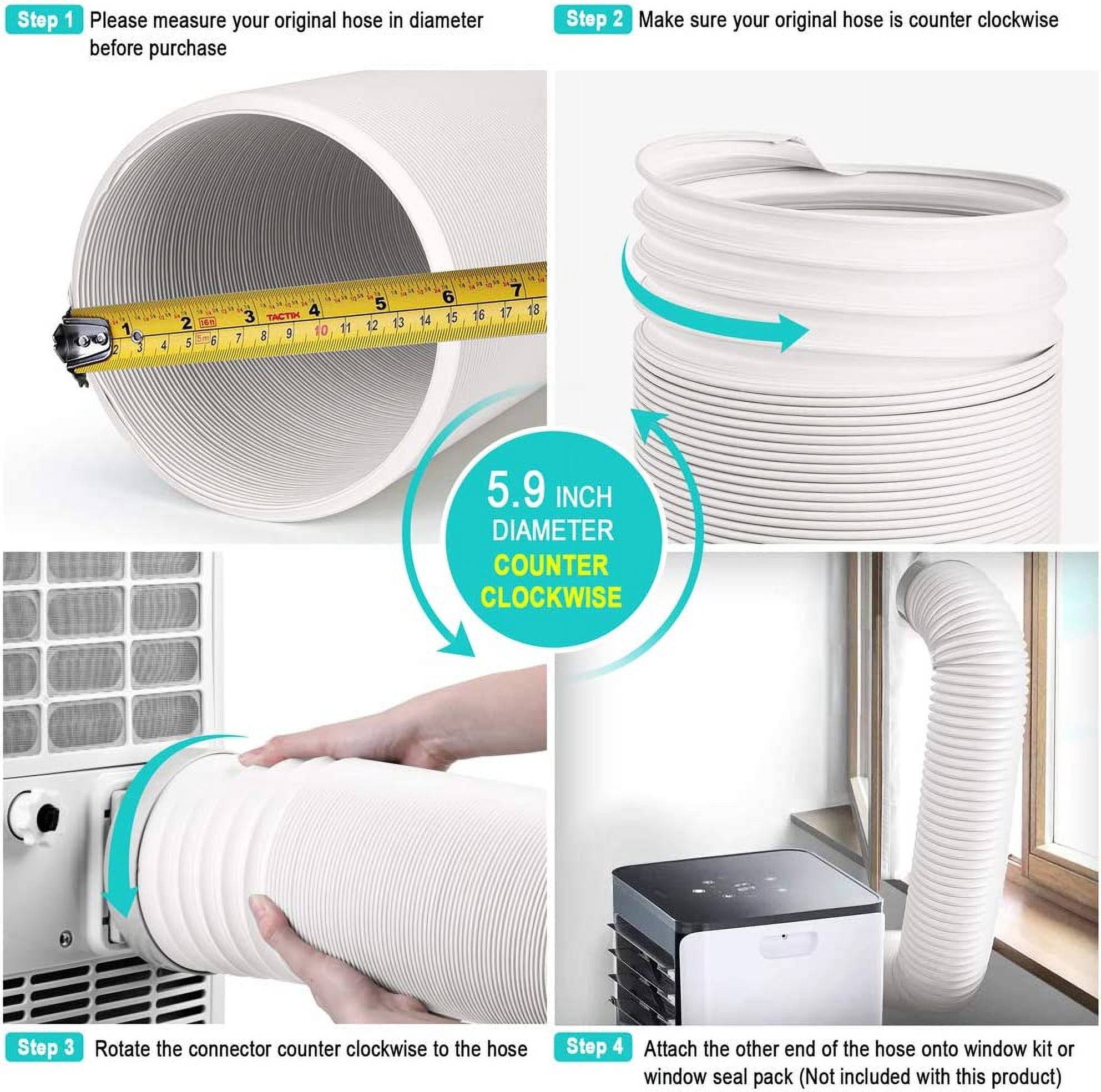 Air Conditioner Vent Hose, Portable Exhaust Duct with 5.9’’ (6‘’) Diameter, Counterclockwise Rotation, Length up to 78 Inches, Universal Replacement AC Hoses