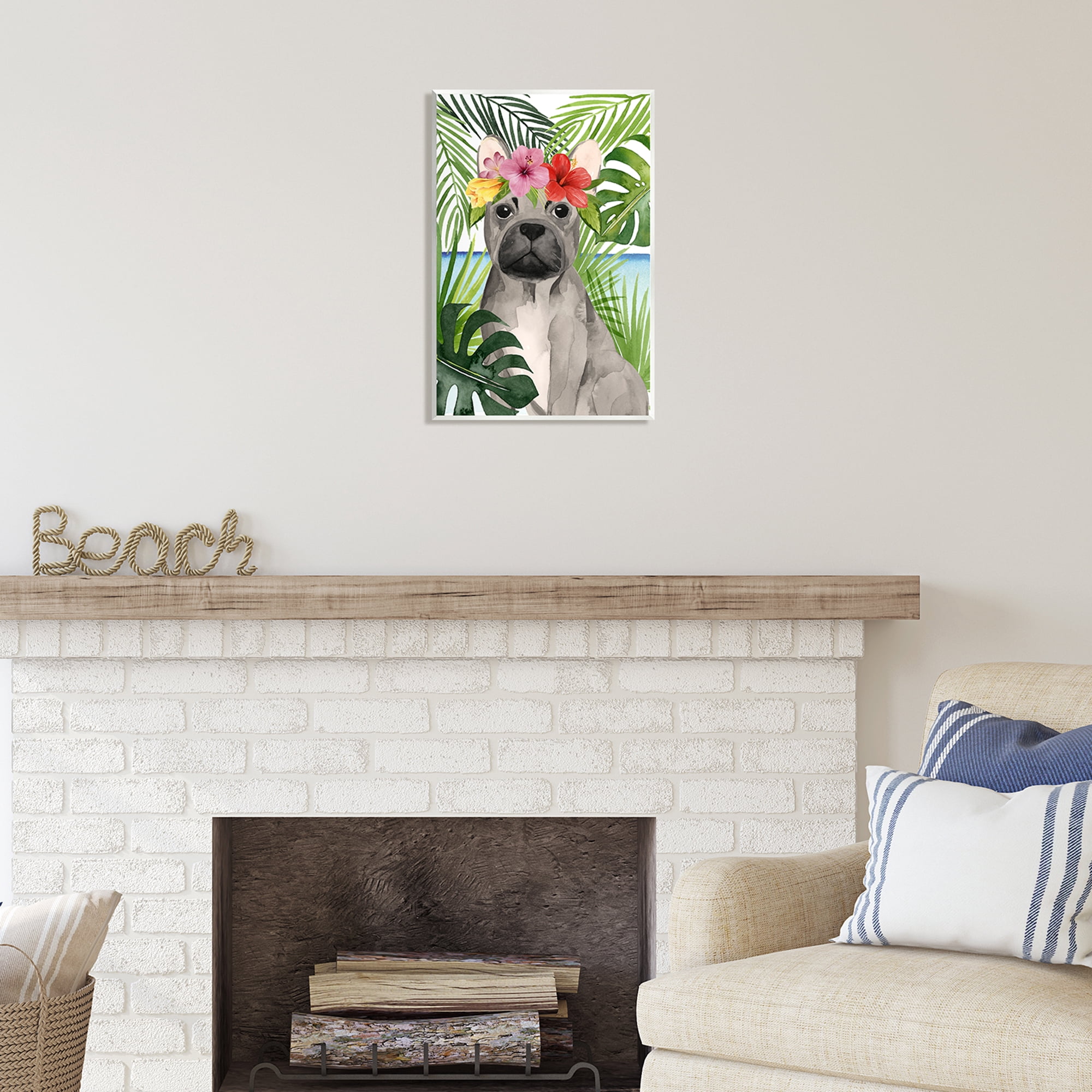 Stupell Industries Tropical French Bulldog Animals & Insects Painting Unframed Art Print Wall Art, 13 x 19