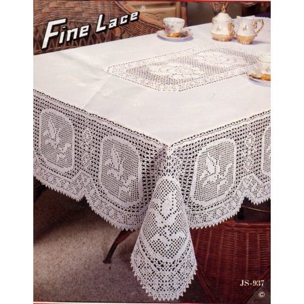 Tablecloths, Vinyl, Fine Lace, Crochet and Floral Design, White (54x72