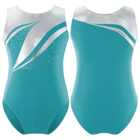 iiniim Kids Girls Metallic Sleeveless Gymnastic Leotards One-piece Ballet Dance Bodysuit 6-16 Blue Green 8