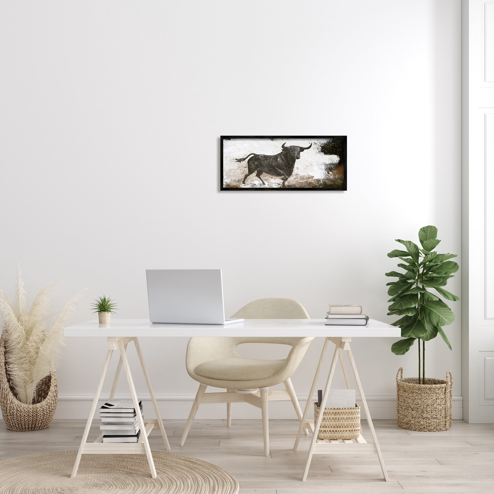 Stupell Industries Rustic Running Bull Abstract Animal Painting Wild Cattle, 24 x 10, Design by Design Fabrikken