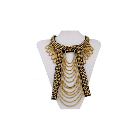 Tribal Design Pendant - Tribal and Ethnic Golden Round Beads Cut Out Design Bib Necklace