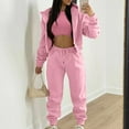 thumbnail image 2 of Valora Women Fashion Outfit Women's Trousers Suit for All Seasonwear Three Piece Tracksuit Set with Hooded Sweatshirt Vest Top and Pants for Casual Everyday Travel and Work Pink, 2 of 5