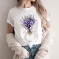 thumbnail image 5 of Summer Casual Tshirts for Women Loose Fit Crewneck Floral Printed Basic Tees Short Sleeve Tops Pullover T Shirt (XL, Purple 02), 5 of 5
