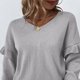 thumbnail image 3 of Suéter de mujer de manga larga con cuello en V y ribete de volantes Jersey casual Top de punto para clima frío Gris M, 3 of 6