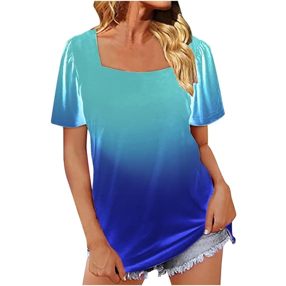 asdoklhq Womens Plus Size Tops,Women Casual Square Neck Short Puff Sleeve Solid Color Pullover Blouse T-shirt Tops Loose Fit