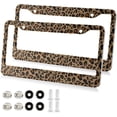 thumbnail image 2 of GZHJMY Cheetah Leopard Print Animal License Plate Frames for Women Men 2 Pcs Personalized Car License Plate Holder with Screw Caps, Round Hole Decorative, 2 of 7