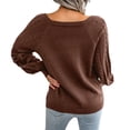 thumbnail image 2 of Defitshape Women's Cable Knit Sweater Long Sleeve Fall Top Boat Neck Soft Button Bishop Sleeve Spring Elegant Winter Thick Loose Fit Knitwear Knitted Pullover Sweater Coffee Large, 2 of 5