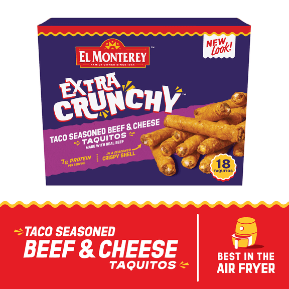El Monterey Extra Crunchy Taco Seasoned Beef & Cheese Taquitos 20.7 oz, 18 Count (Frozen)