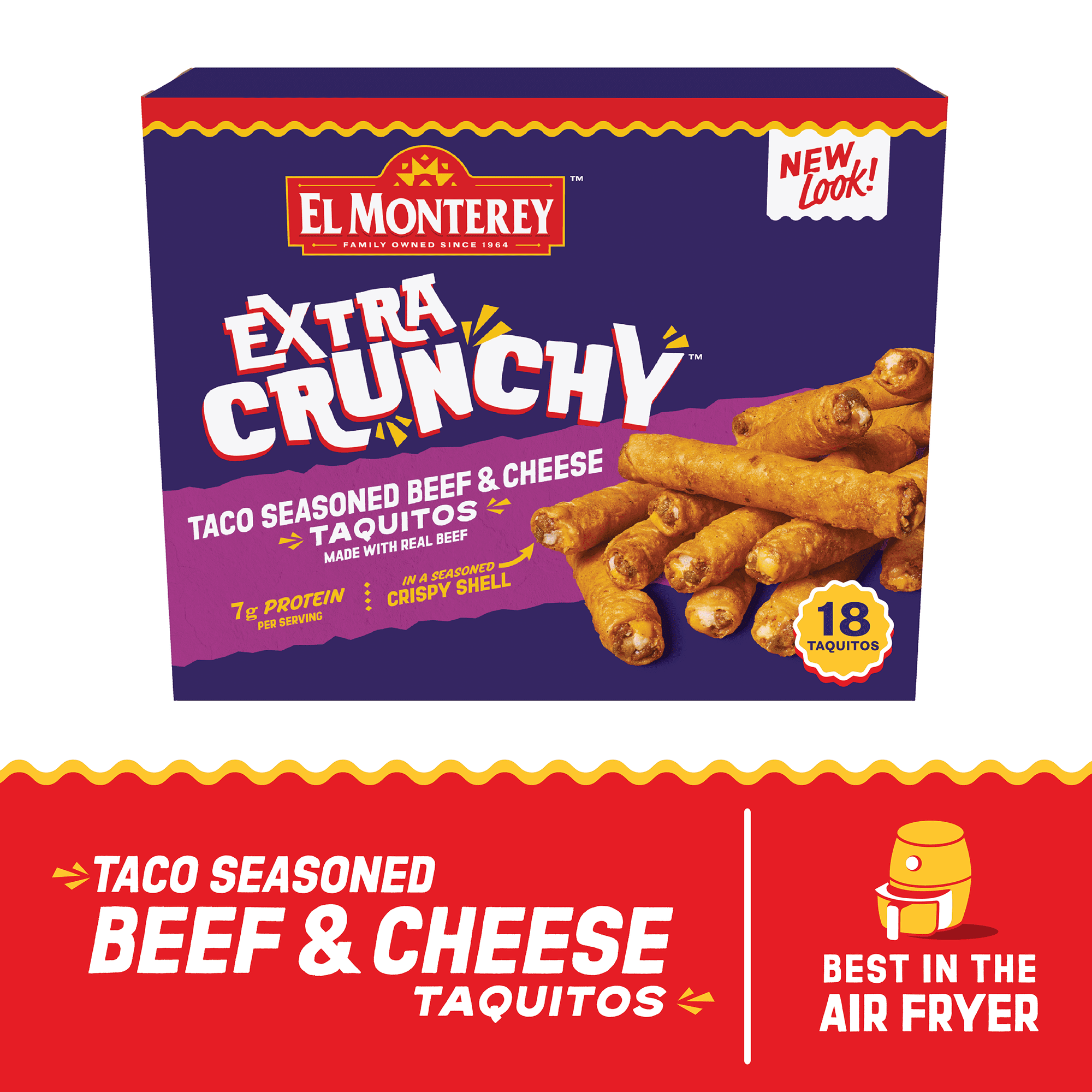 El Monterey Extra Crunchy Taco Seasoned Beef & Cheese Taquitos 20.7 oz, 18 Count (Frozen)