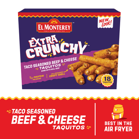 El Monterey Extra Crunchy Taco Seasoned Beef & Cheese Taquitos 20.7 oz, 18 Count (Frozen)