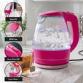 thumbnail image 2 of OVENTE 1.5L Glass Electric Kettle Water Boiler, Pink KG83F, Fast Boiling, Borosilicate Glass, BPA-Free, Blue LED, Auto Shut-Off, Boil-Dry Protection, Removable Filter, 360° Base, 1100W, 2 of 8