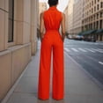 thumbnail image 6 of Lovzfmll Women's Jumpsuit, Sleeveless Collared Wide Leg Full Length, Casual Summer Jumpsuit Orange, S, 6 of 6
