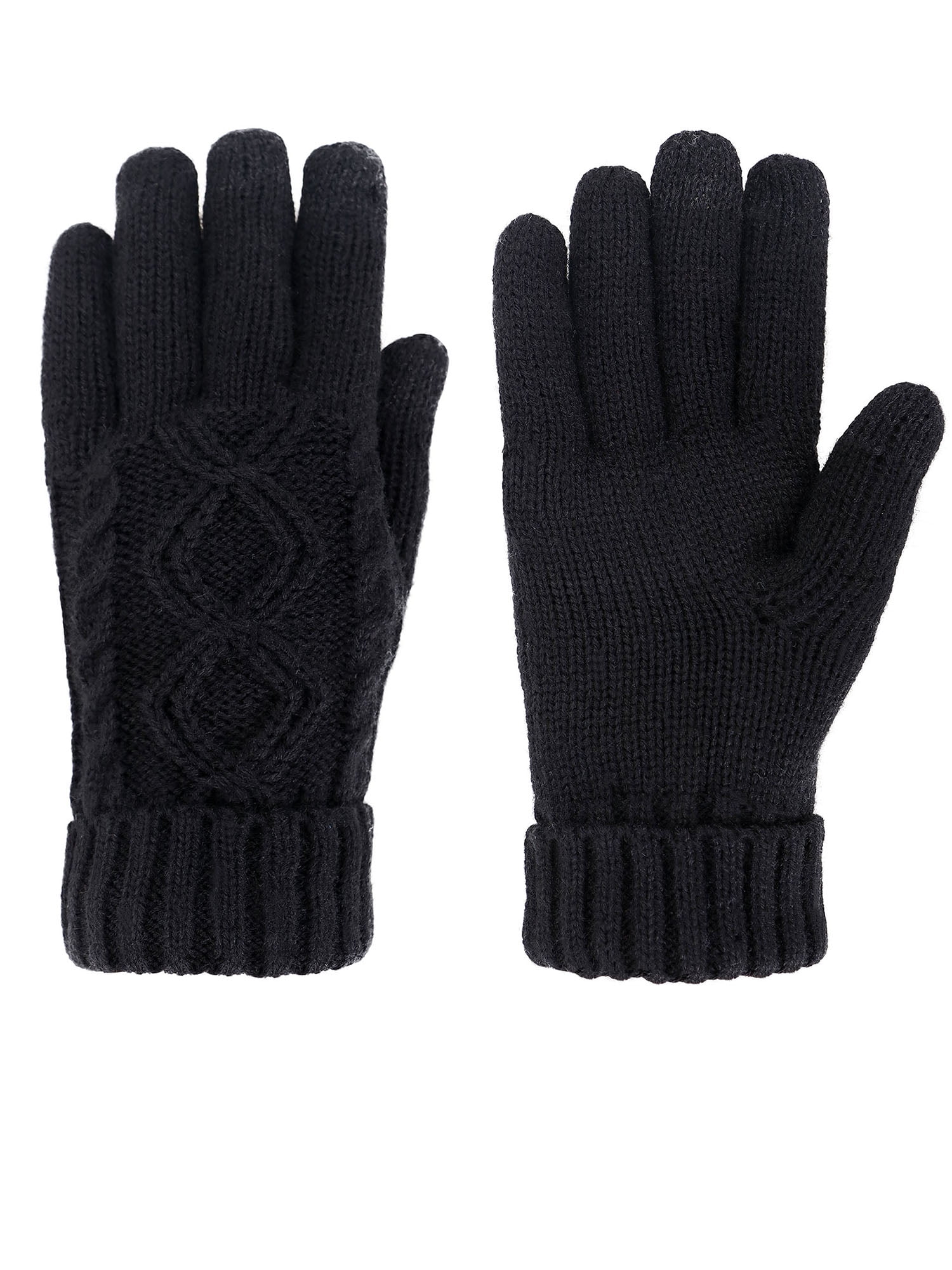 Women's Cable Knit 3 Finger Touchscreen Sensitive Winter Gloves,Black