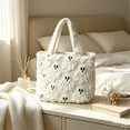 thumbnail image 5 of Fuzzy Pumpkin Tote Bag, Soft Orange Halloween Shoulder Handbag, Reusable Shopping Carryall with Plush Texture for Party Travel Daily Use and Fall Seasonal Decor, White, 5 of 6