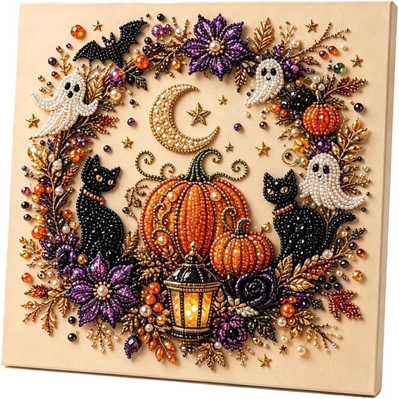 Halloween Ghost Pearl Art DIY Kit, Fall Handmade Pearl Painting Set, Spooky Cute Canvas Craft Home Decor