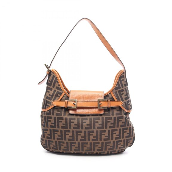 Pre-Owned Fendi Zucca Shoulder Bag/Handbag, Canvas and Leather, Women's, Black/Brown