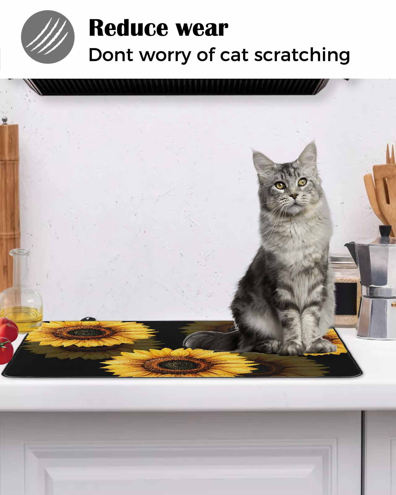 nqOlkjepod Large Induction Cooktop Protector Mat 24"x21", Spring Sunflower Stove Top Covers for Electric Stove, Black Vintage Abstract Painting Stove Burner Cover Mats, Glass Top Stove Cover