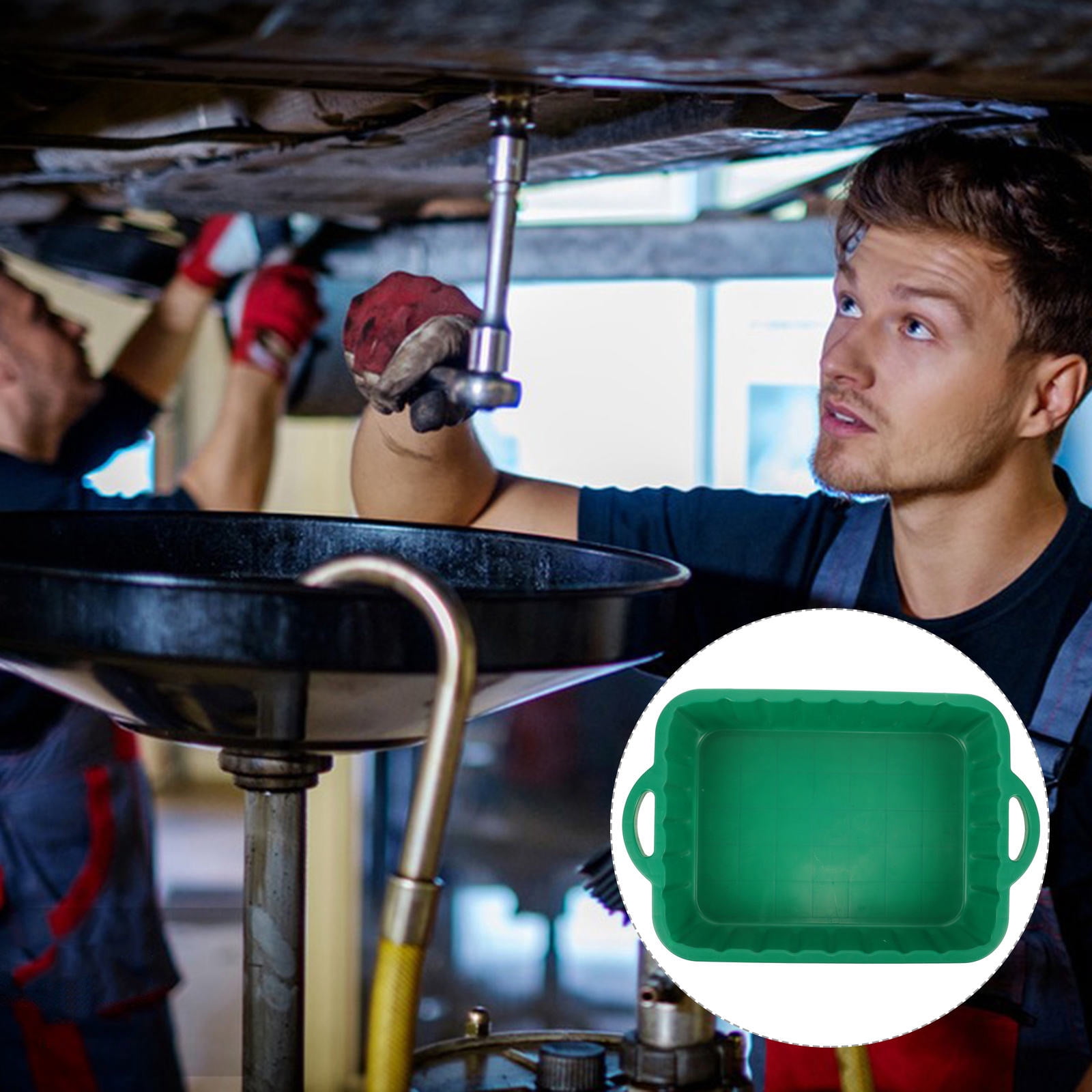 ELAYARD Large Capacity Green Plastic Oil Drain Pan, Leakproof and Lightweight with Easy Pouring Spout for Car Maintenance
