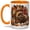 Orange, variant on Patchwork Turkey Ceramic Mug, 11oz Mug with Quilted Fall Artwork Ceramic mug with patchwork turkey, quilted feathers, pumpkins, and autumn leaves for coffee or tea