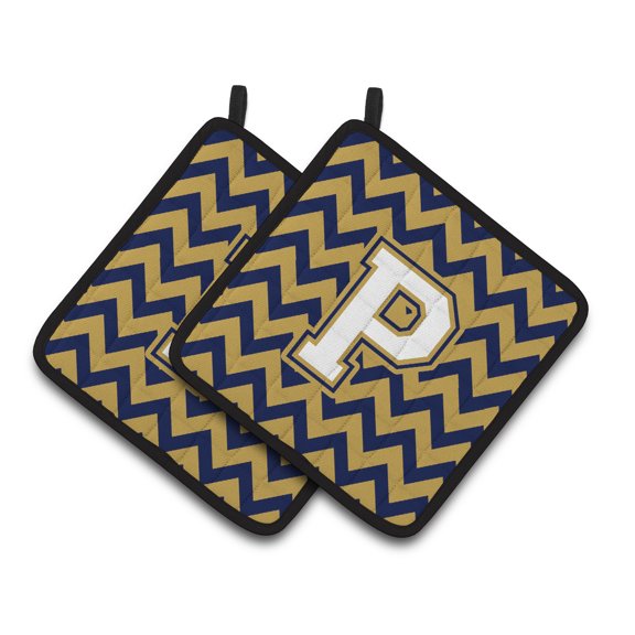 Carolines Treasures CJ1057-PPTHD Letter P Chevron Navy Blue and Gold Pair of Pot Holders, 7.5HX7.5W, multicolor