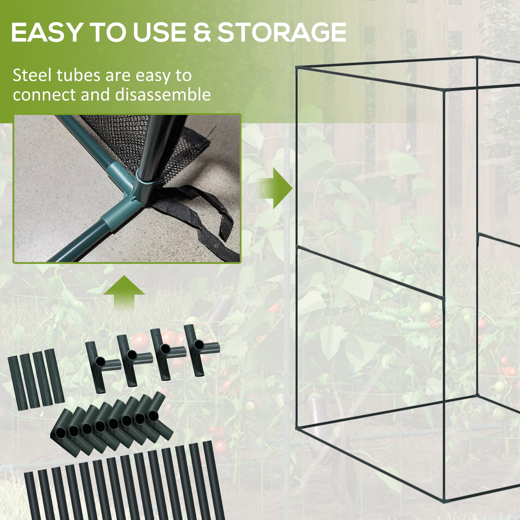 Outsunny 4' x 4' Walk-in Crop Cage, Plant Protectors with Door, Dark Green